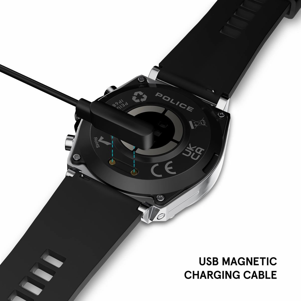 Stainless Steel Case & LED Screen Smart Watch With Rubber Strap - Black