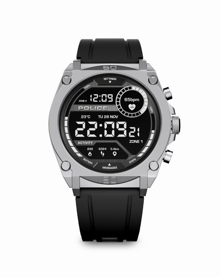 Stainless Steel Case & LED Screen Smart Watch With Rubber Strap - Black