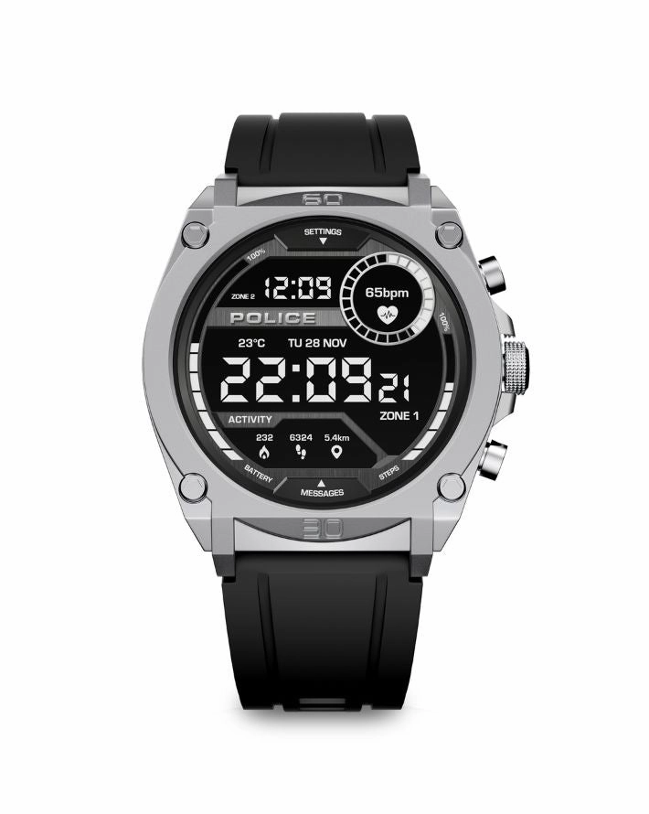Stainless Steel Case & LED Screen Smart Watch With Rubber Strap - Black
