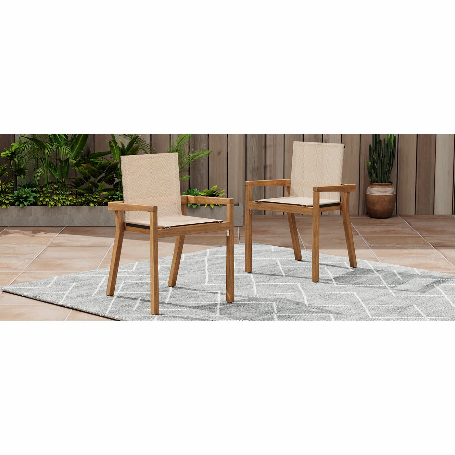 Streamdale Acacia Wood & Mesh Outdoor Dining Chairs (Set of 2)