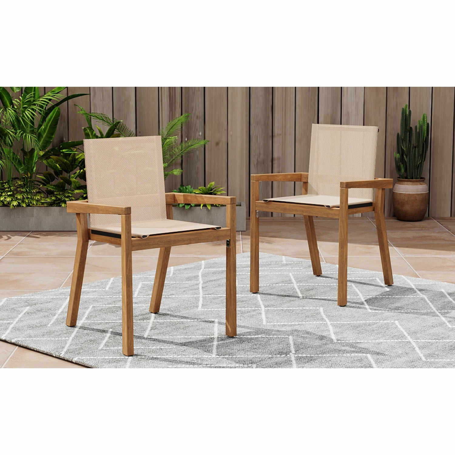 Streamdale Acacia Wood & Mesh Outdoor Dining Chairs (Set of 2)