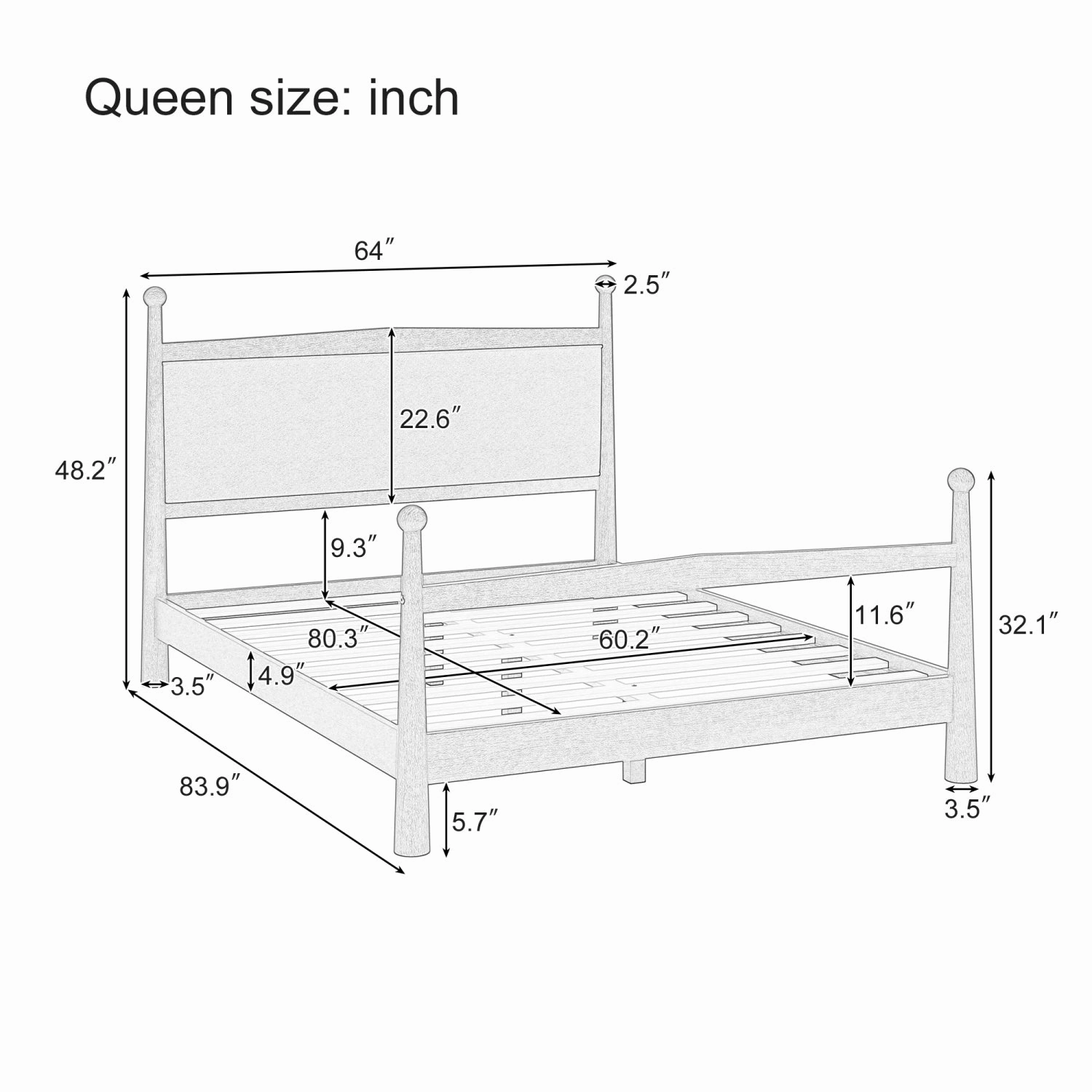 Streamdale Queen Pine Platform Bed Headboard
