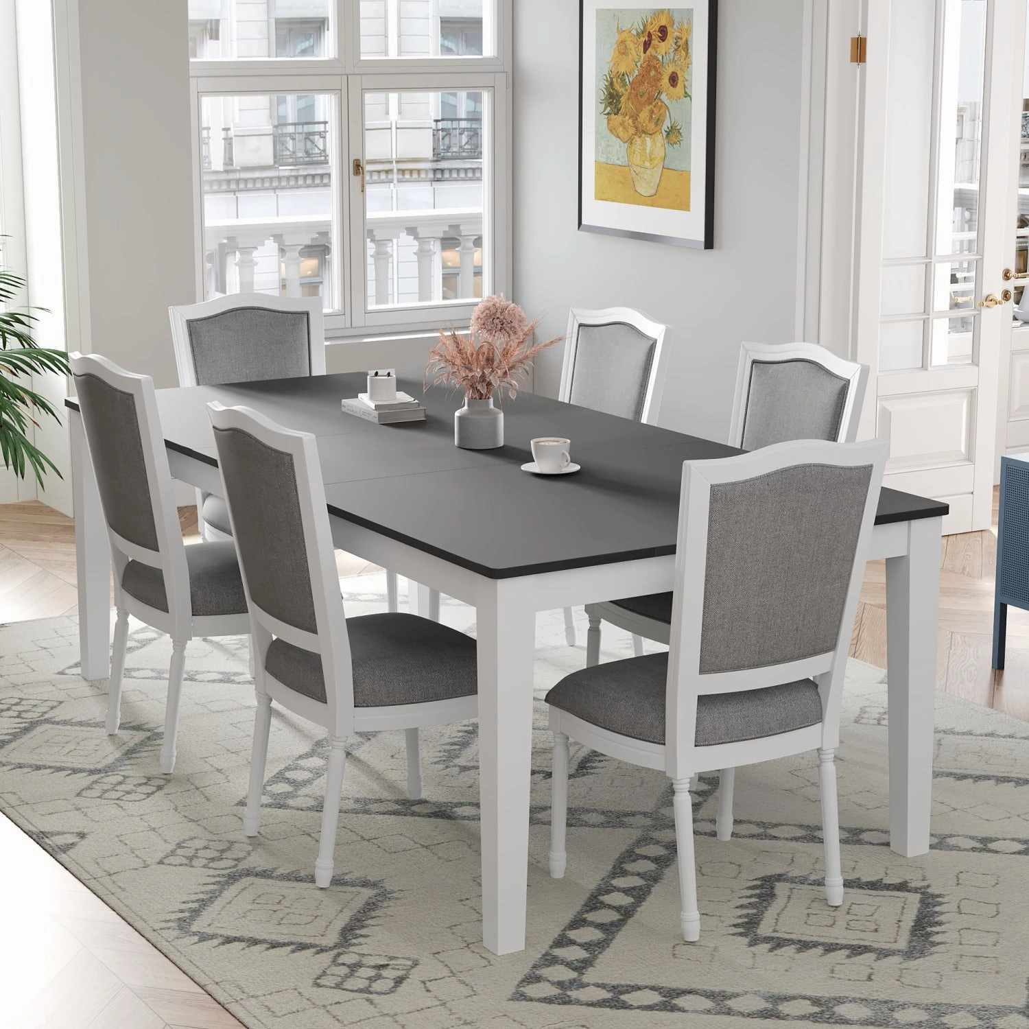 Streamdale Rustic Extendable Dining Set: 78" Table, 6 Chairs, Drawers