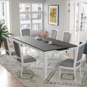 Streamdale Rustic Extendable Dining Set: 78" Table, 6 Chairs, Drawers