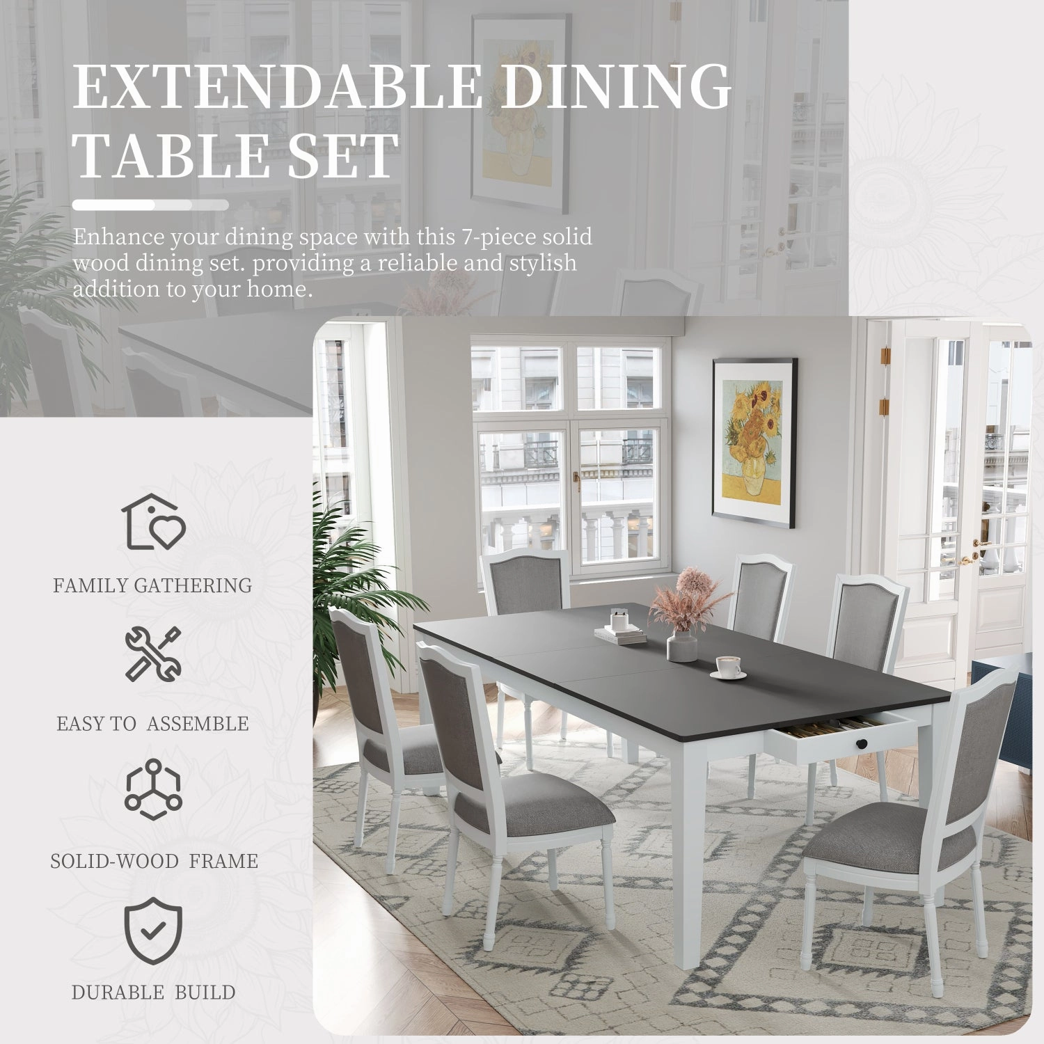Streamdale Rustic Extendable Dining Set: 78" Table, 6 Chairs, Drawers