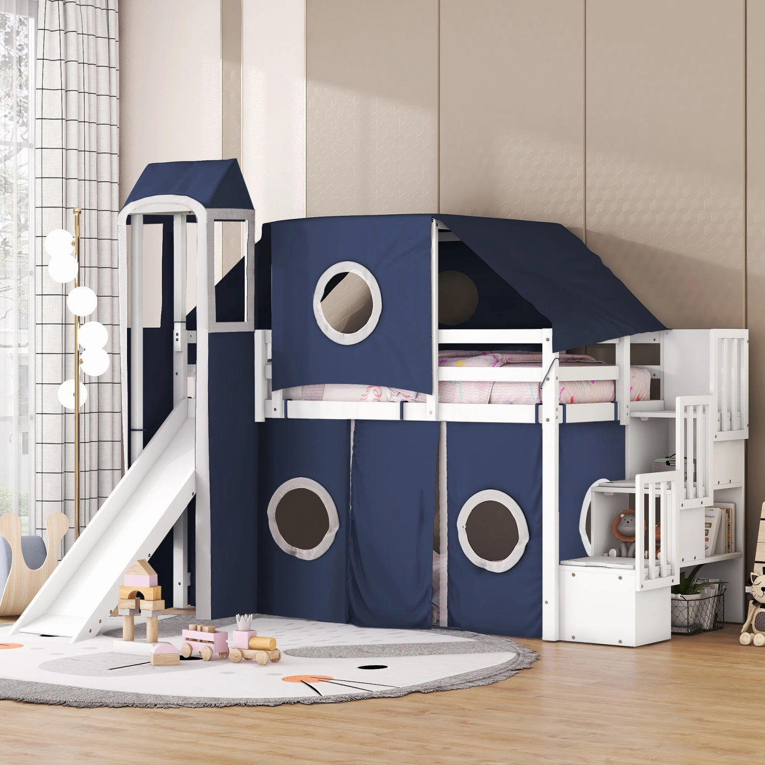 Streamdale Twin Size Loft Bed with Tent and Tower