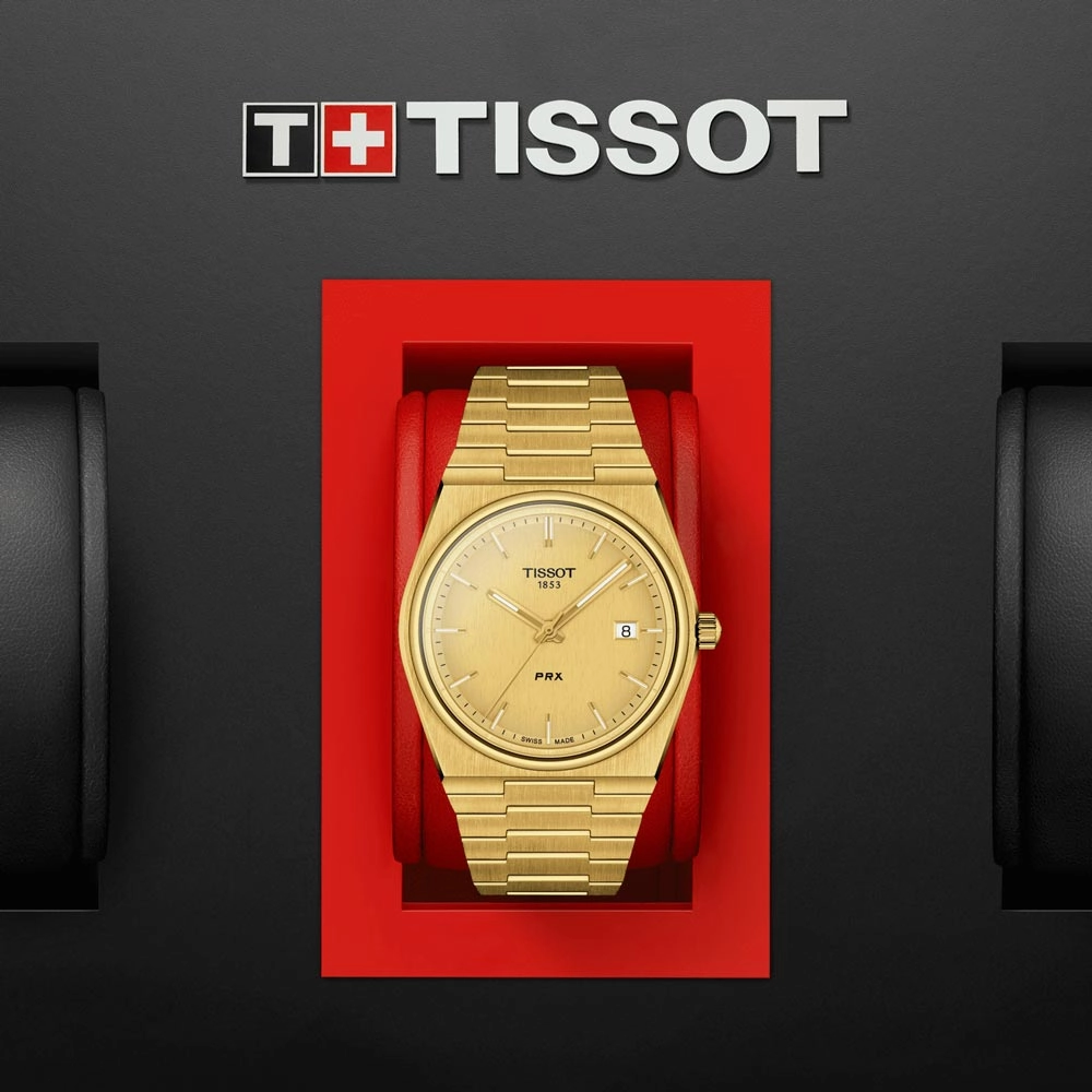 Tissot PRX 40mm Champagne Dial Gold PVD Steel Quartz Gents Watch T1374103302100