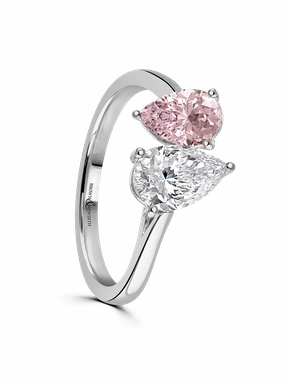 Toi et Moi Lab Grown Pink & White Diamond Two Stone Ring Pear Cut in Platinum