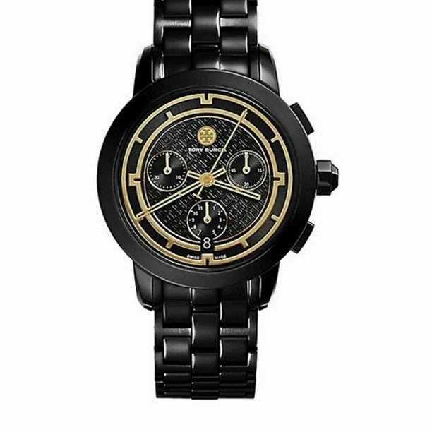 Tory Burch TRB1025 'Tory' Chronograph Bracelet Watch, 37mm - Black/Gold