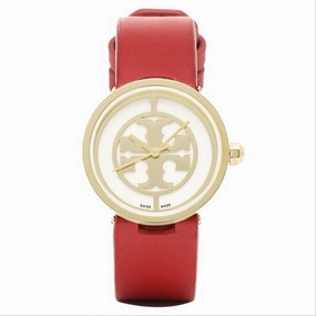 TORY BURCH TRB4005 REVA Gold Ivory Quartz Ladies Watch - Red Band