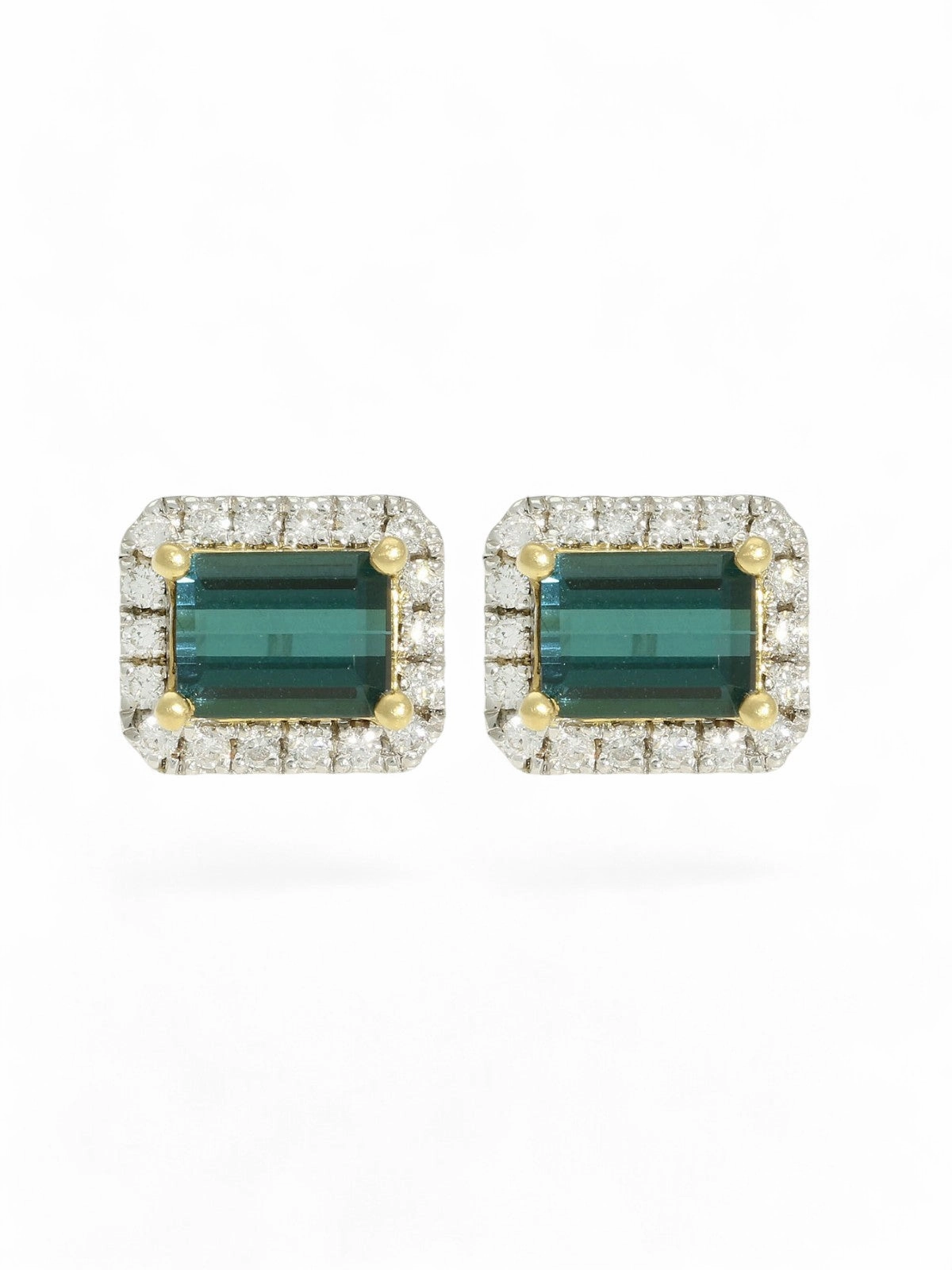 Tourmaline and Diamond Stud Earrings in 18ct Yellow and White Gold