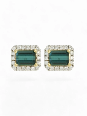 Tourmaline and Diamond Stud Earrings in 18ct Yellow and White Gold