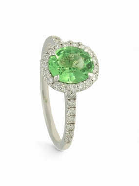 Tsavorite & Diamond Cluster Ring in 18ct White Gold with Diamond Set Shoulders