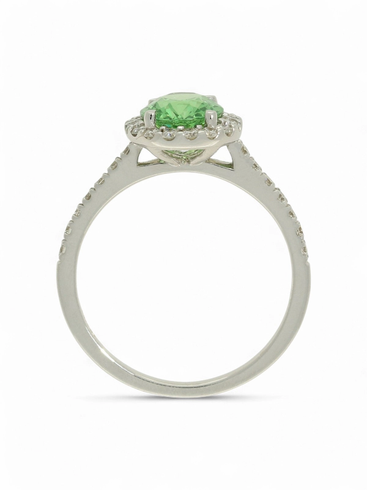 Tsavorite & Diamond Cluster Ring in 18ct White Gold with Diamond Set Shoulders