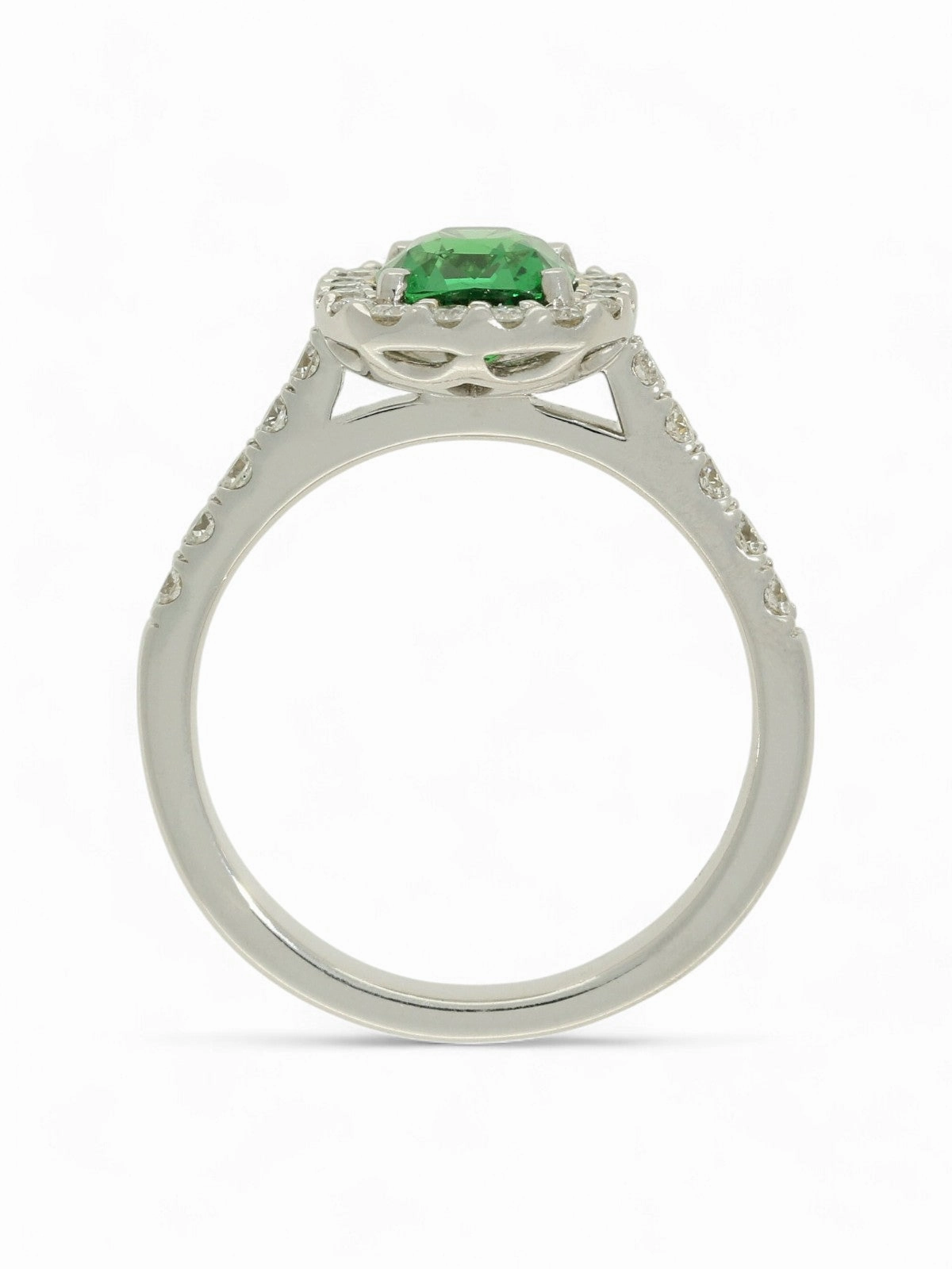 Tsavorite & Diamond Cluster Ring in 18ct White Gold with Diamond Set Shoulders