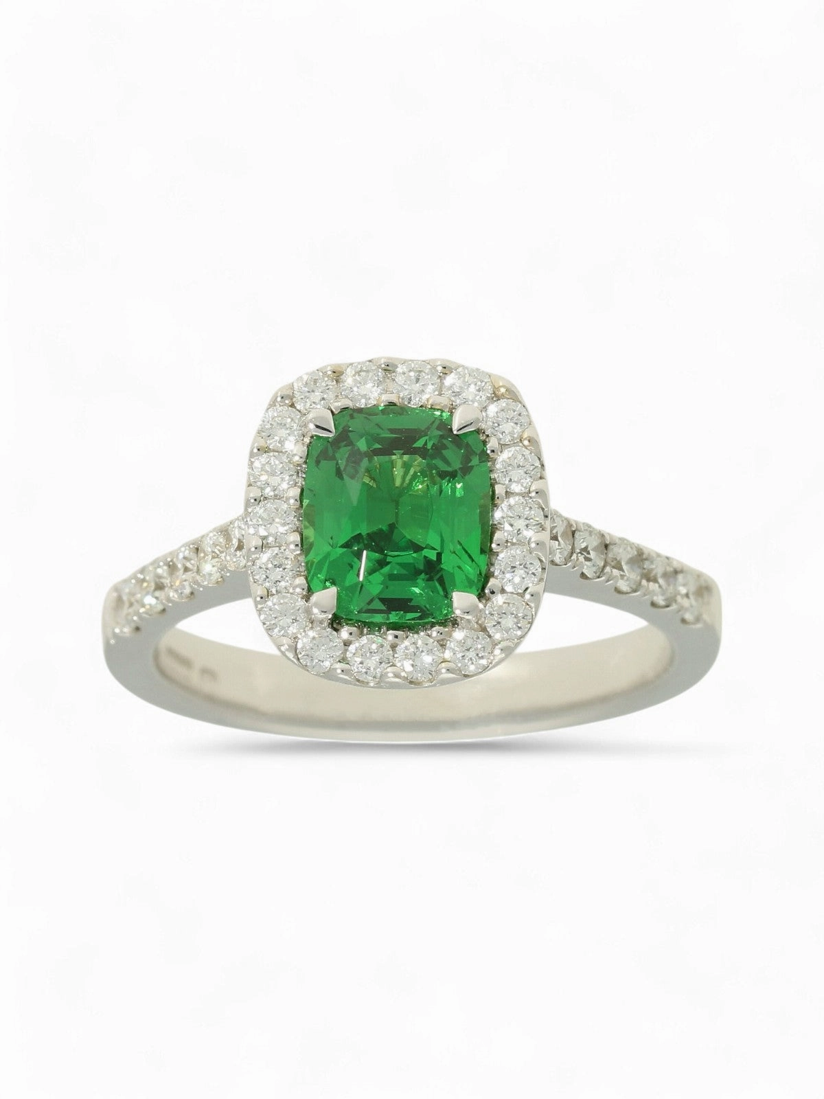 Tsavorite & Diamond Cluster Ring in 18ct White Gold with Diamond Set Shoulders