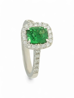 Tsavorite & Diamond Cluster Ring in 18ct White Gold with Diamond Set Shoulders
