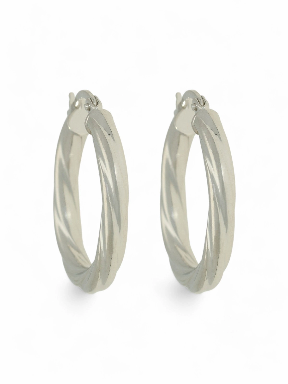 Twist Round 20mm Hoop Earrings in 9ct White Gold