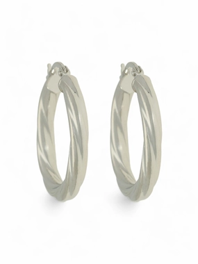 Twist Round 20mm Hoop Earrings in 9ct White Gold
