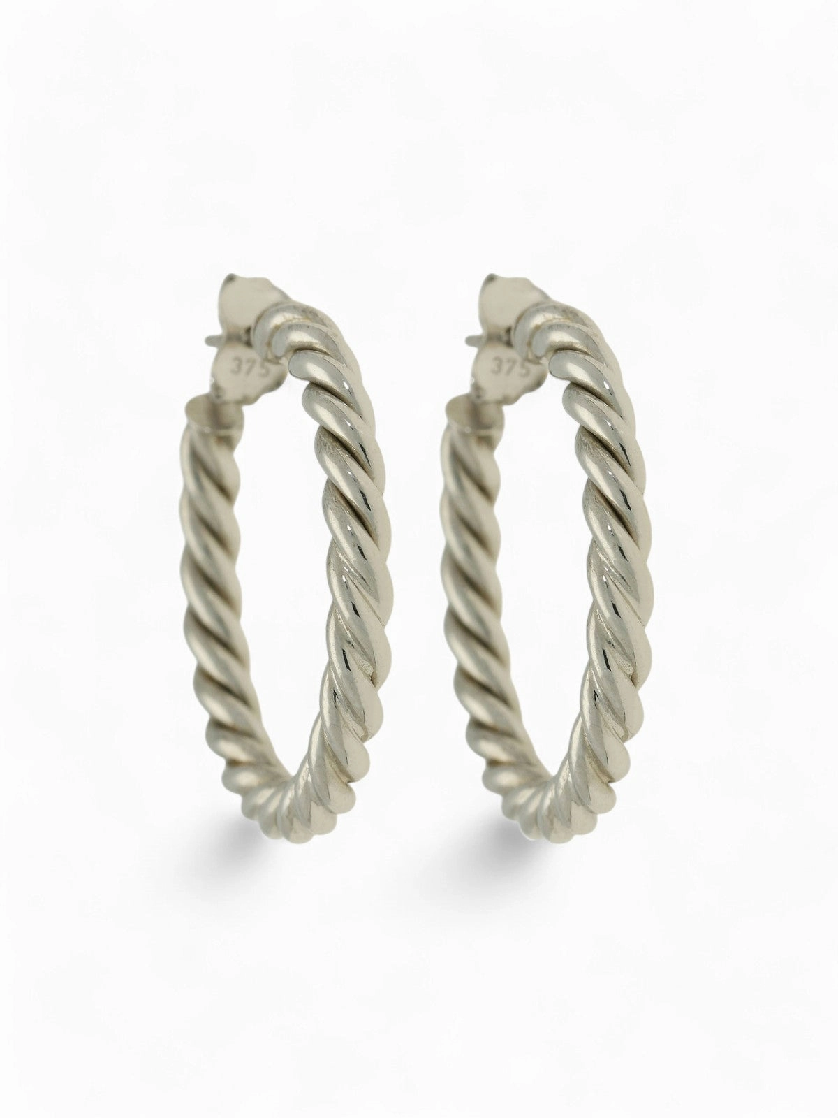Twisted Rope Hoop Earrings in 9ct White Gold