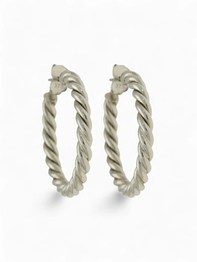 Twisted Rope Hoop Earrings in 9ct White Gold