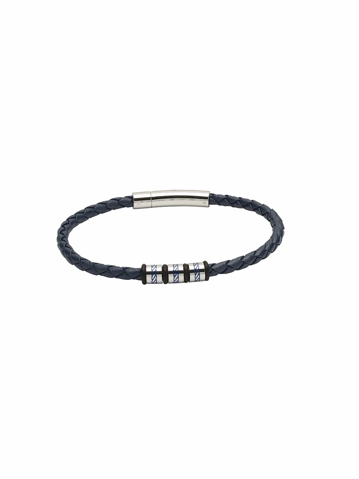 Unique & Co. 19cm Blue Leather Bracelet with Steel Clasp