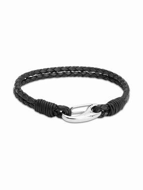 Unique & Co. 21cm Antique Black Leather Bracelet with Steel Clasp