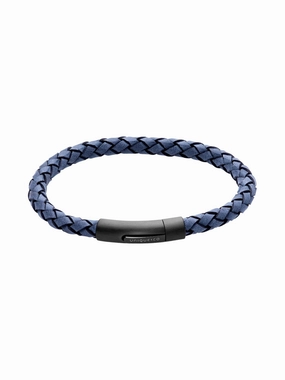 Unique & Co. 21cm Antique Blue Leather Bracelet with Matte Black Clasp