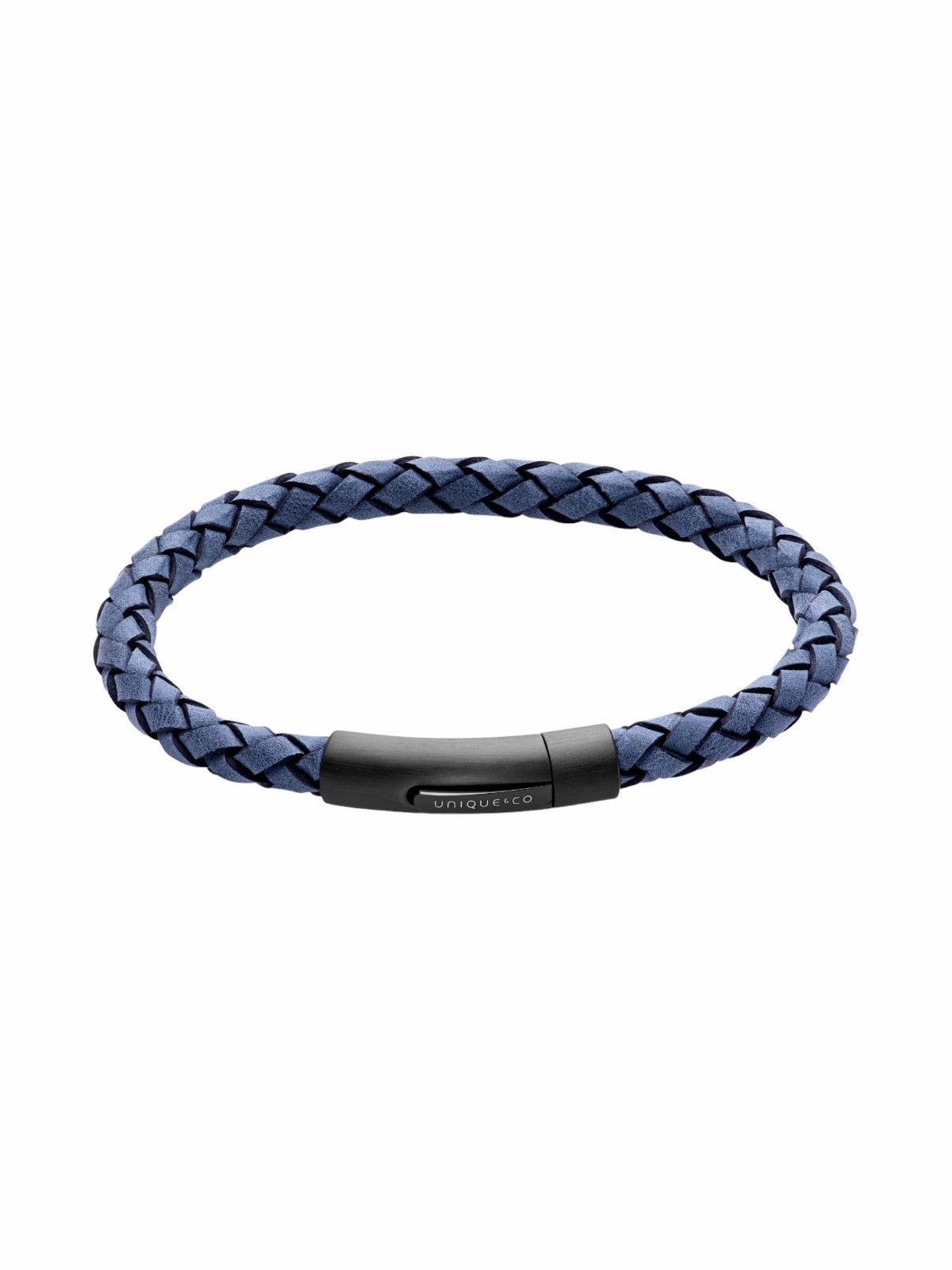 Unique & Co. 21cm Antique Blue Leather Bracelet with Matte Black Clasp