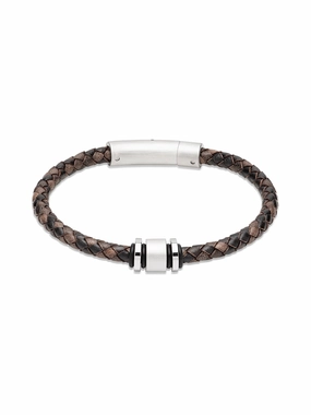 Unique & Co. 21cm Antique Brown Leather Bracelet with Steel Clasp