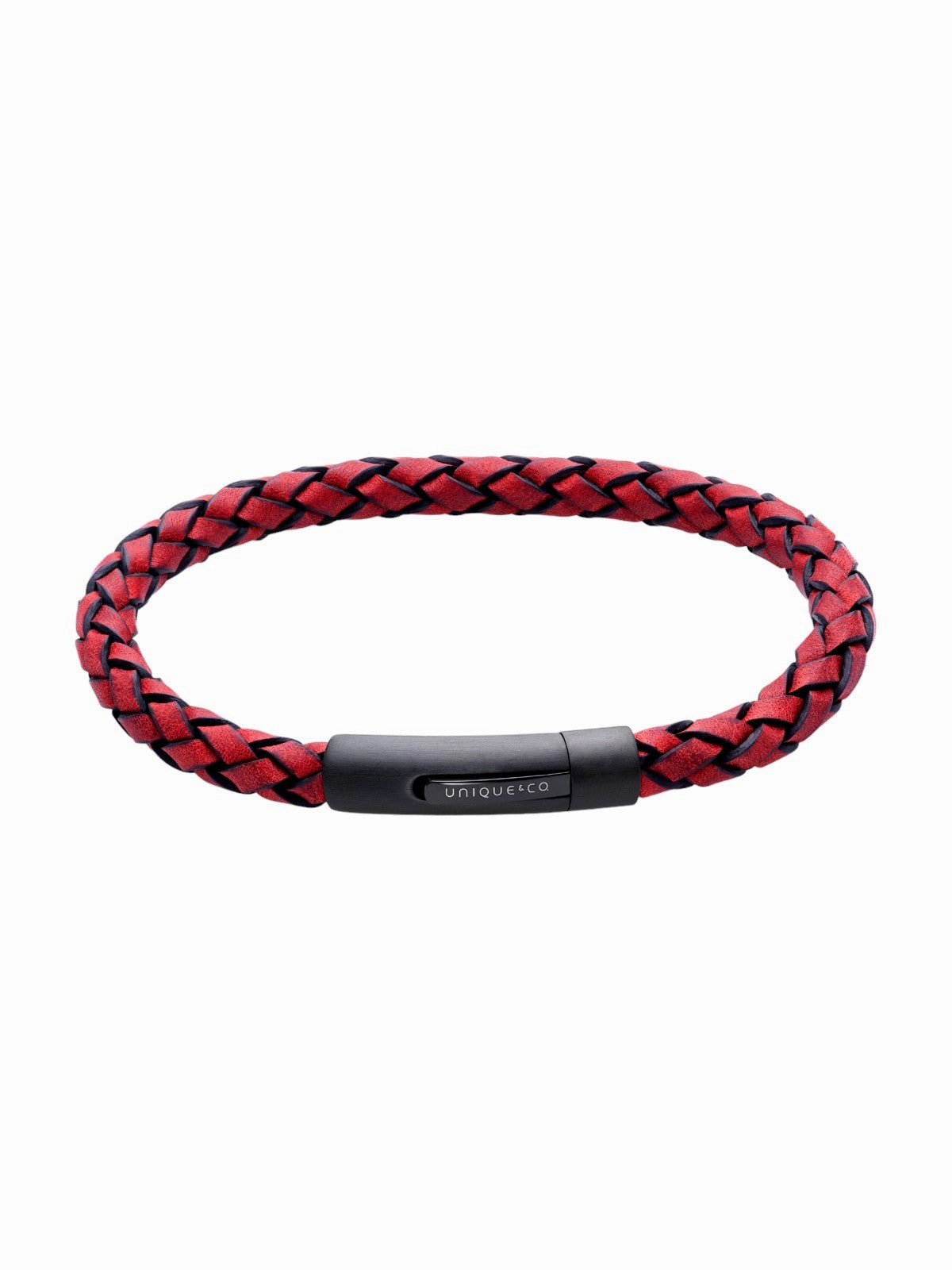 Unique & Co. 21cm Antique Red Leather Bracelet with Matte Black Clasp