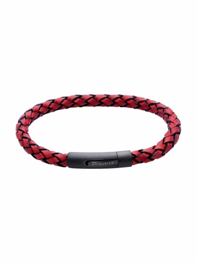 Unique & Co. 21cm Antique Red Leather Bracelet with Matte Black Clasp