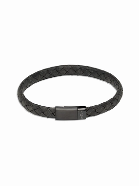 Unique & Co. 21cm Black Leather Bracelet with Black Plated Steel Clasp