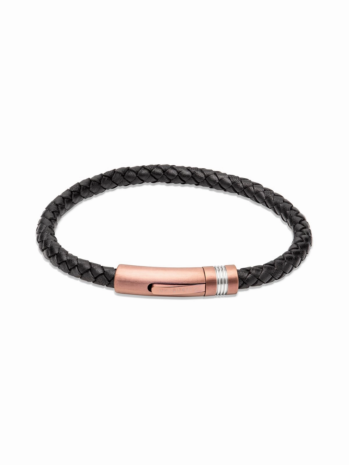 Unique & Co. 21cm Black Leather Bracelet with Rose Gold Plated Clasp