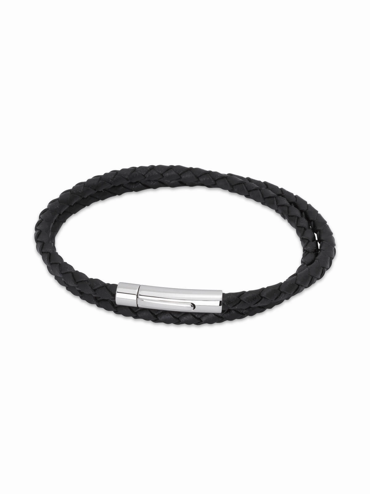 Unique & Co. 21cm Black Leather Bracelet with Steel Clasp