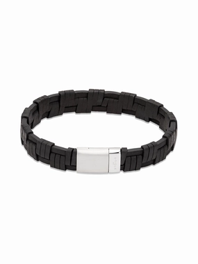 Unique & Co. 21cm Black Leather Bracelet with Steel Clasp