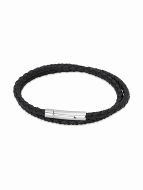 Unique & Co. 21cm Black Leather Bracelet with Steel Clasp