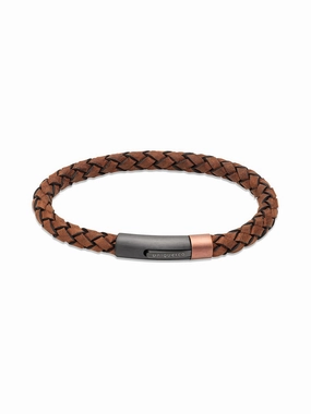 Unique & Co. 21cm Brown Leather Bracelet with Grey and Rose Gold Clasp