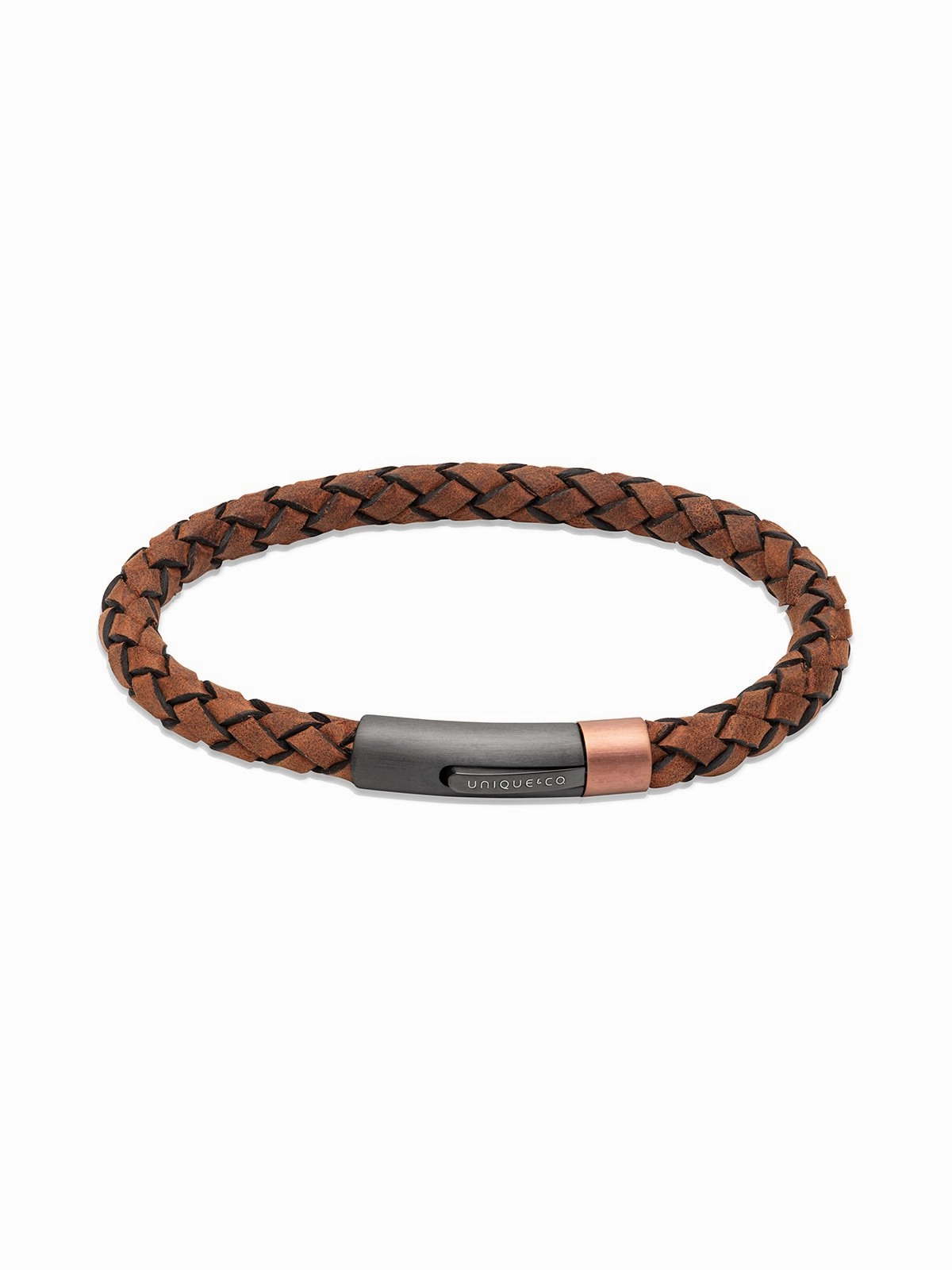 Unique & Co. 21cm Brown Leather Bracelet with Grey and Rose Gold Clasp