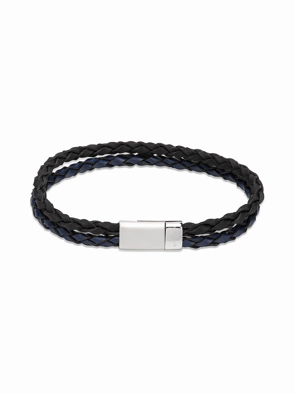 Unique & Co. 21cm Navy and Black Leather Bracelet with Steel Clasp