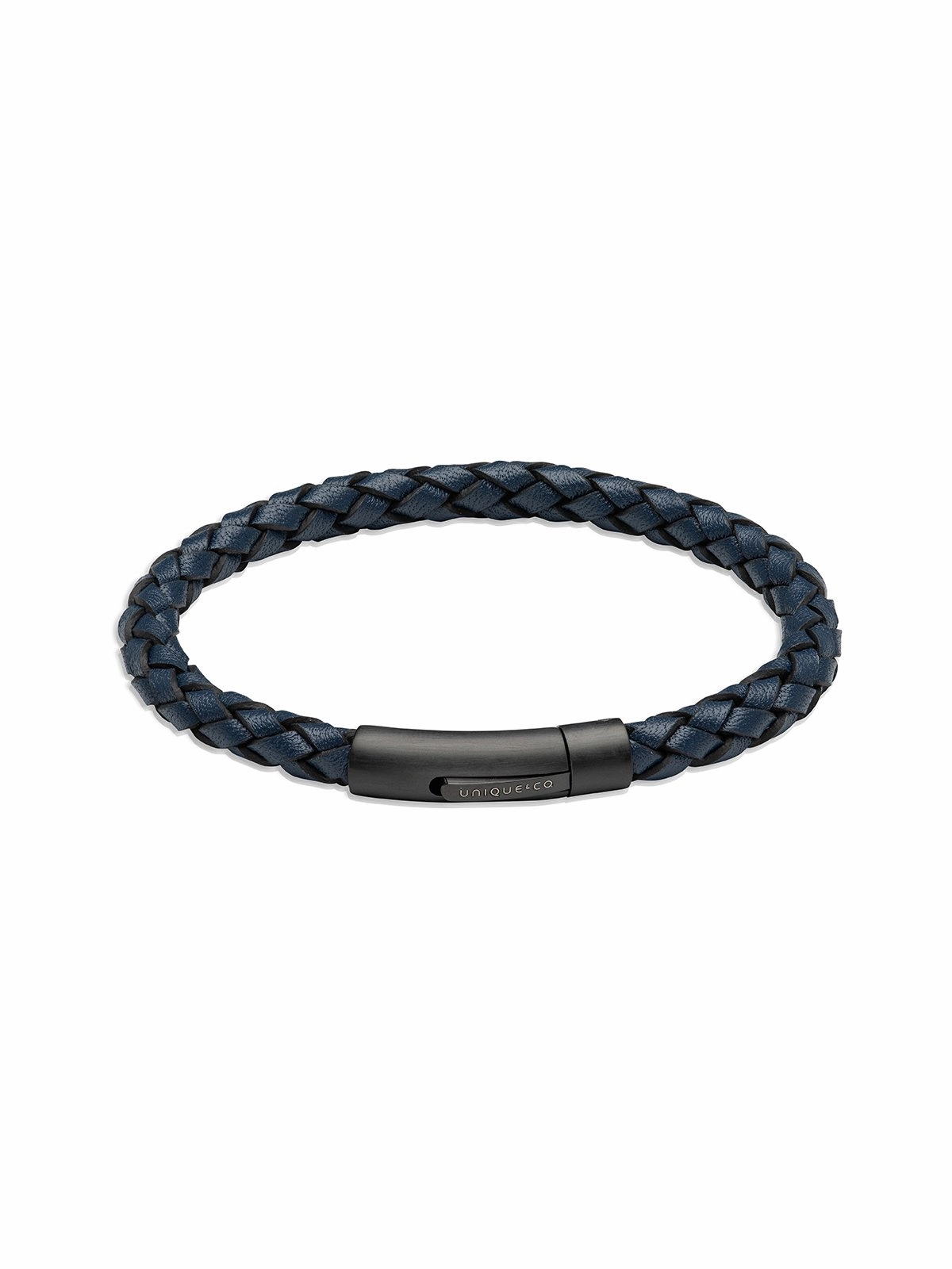 Unique & Co. 21cm Navy Leather Bracelet with Black Plated Steel Clasp