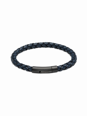 Unique & Co. 21cm Navy Leather Bracelet with Black Plated Steel Clasp