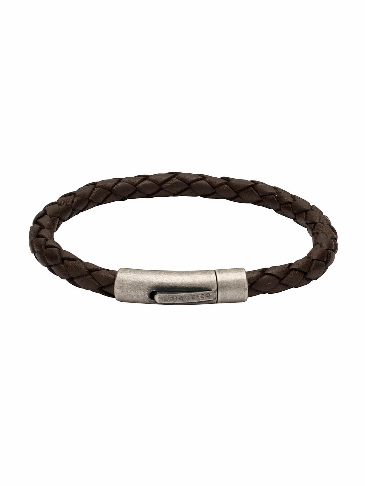 Unique & Co. 23cm Dark Brown Leather Bracelet with Steel Clasp