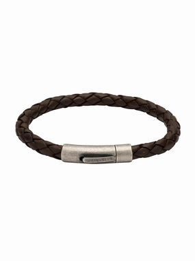 Unique & Co. 23cm Dark Brown Leather Bracelet with Steel Clasp