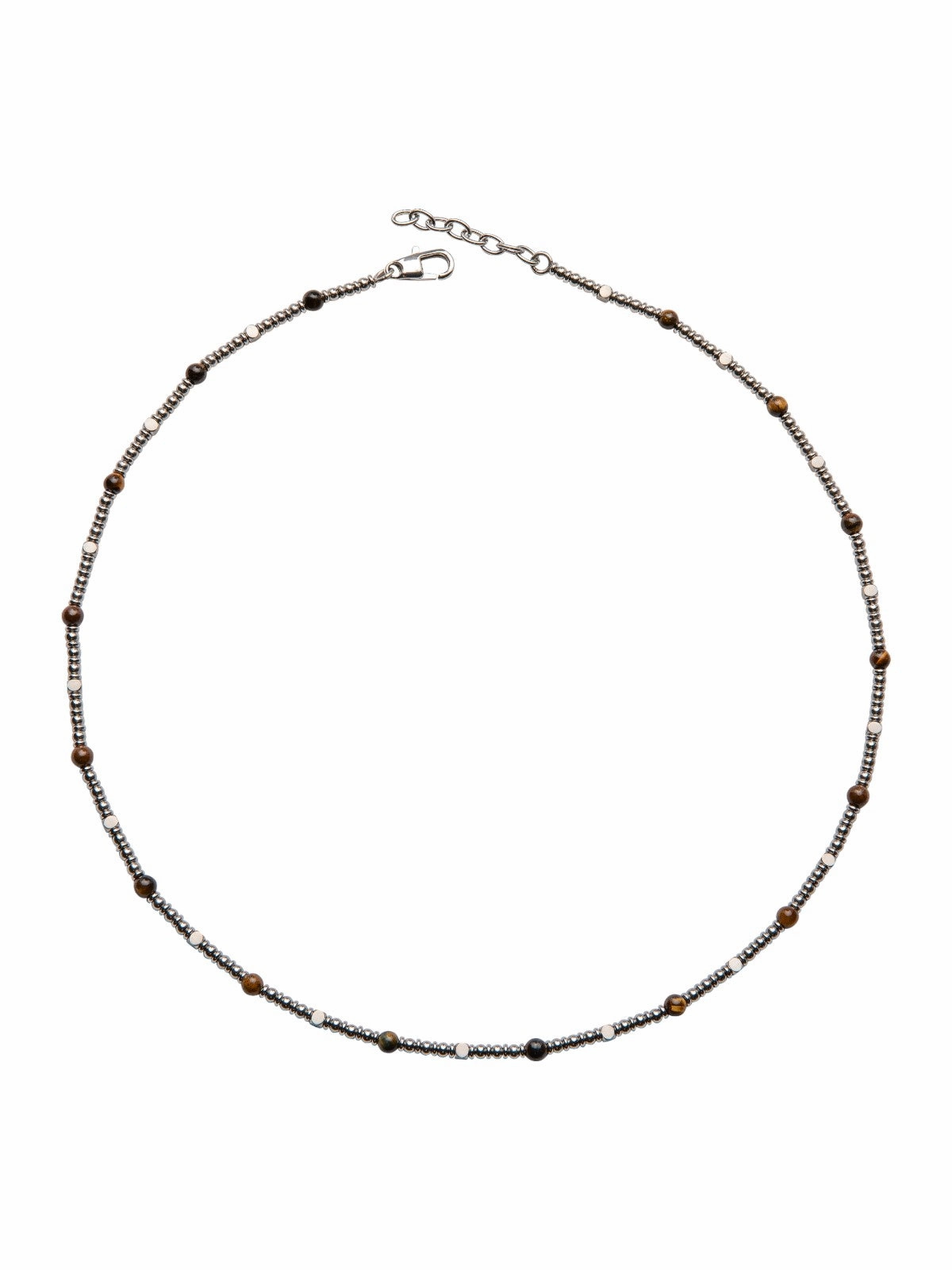 Unique & Co. 50cm Steel & Tiger Eye Beaded Necklace with Extension