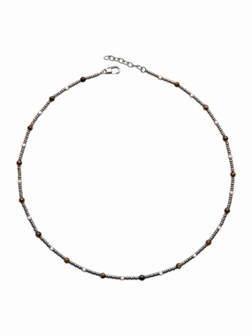 Unique & Co. 50cm Steel & Tiger Eye Beaded Necklace with Extension