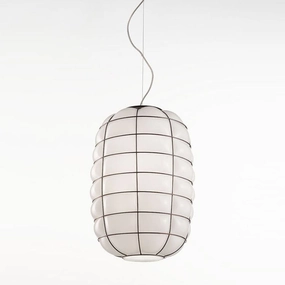 Versatile White Handblown Murano Glass Lantern-Style Pendant Light