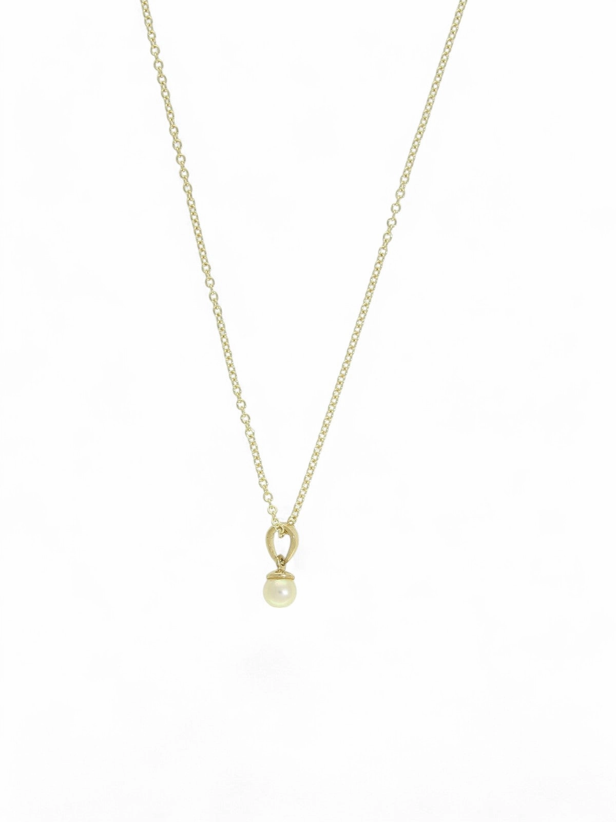 White Cultured Pearl Pendant Necklace 4mm in 9ct Yellow Gold