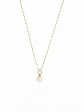 White Cultured Pearl Pendant Necklace 5mm in 9ct Yellow Gold