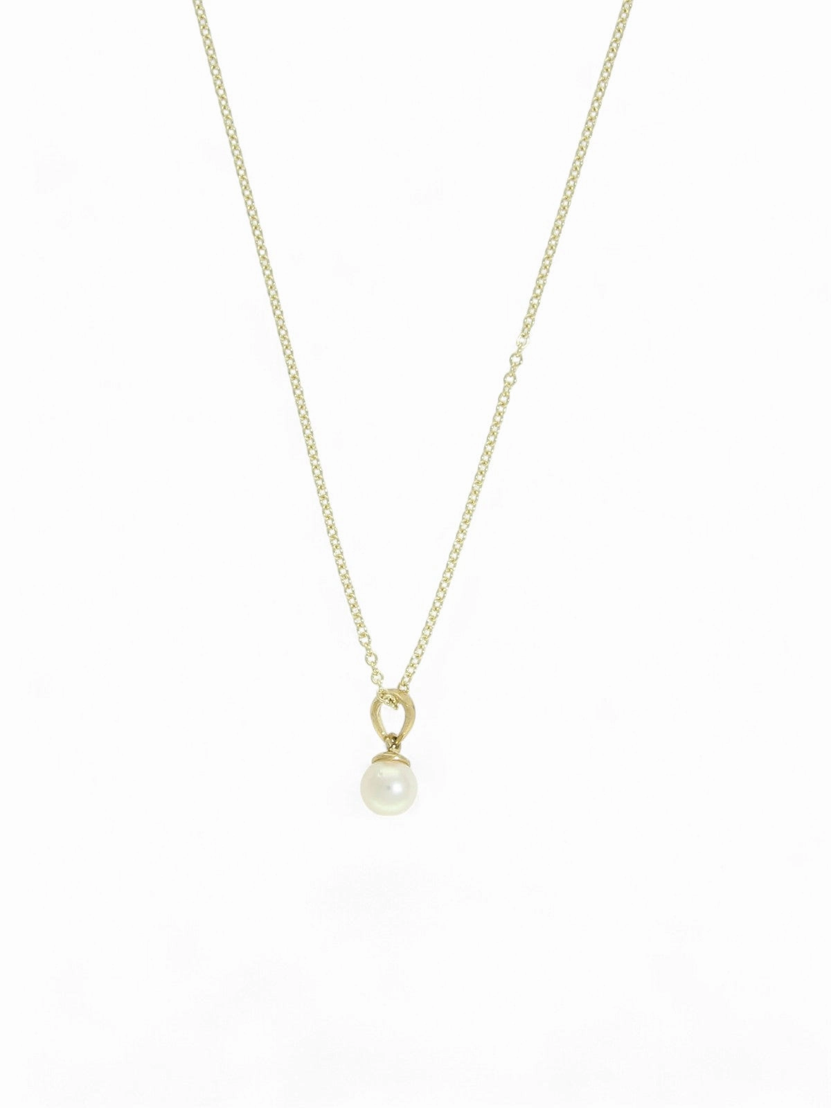 White Cultured Pearl Pendant Necklace 5mm in 9ct Yellow Gold